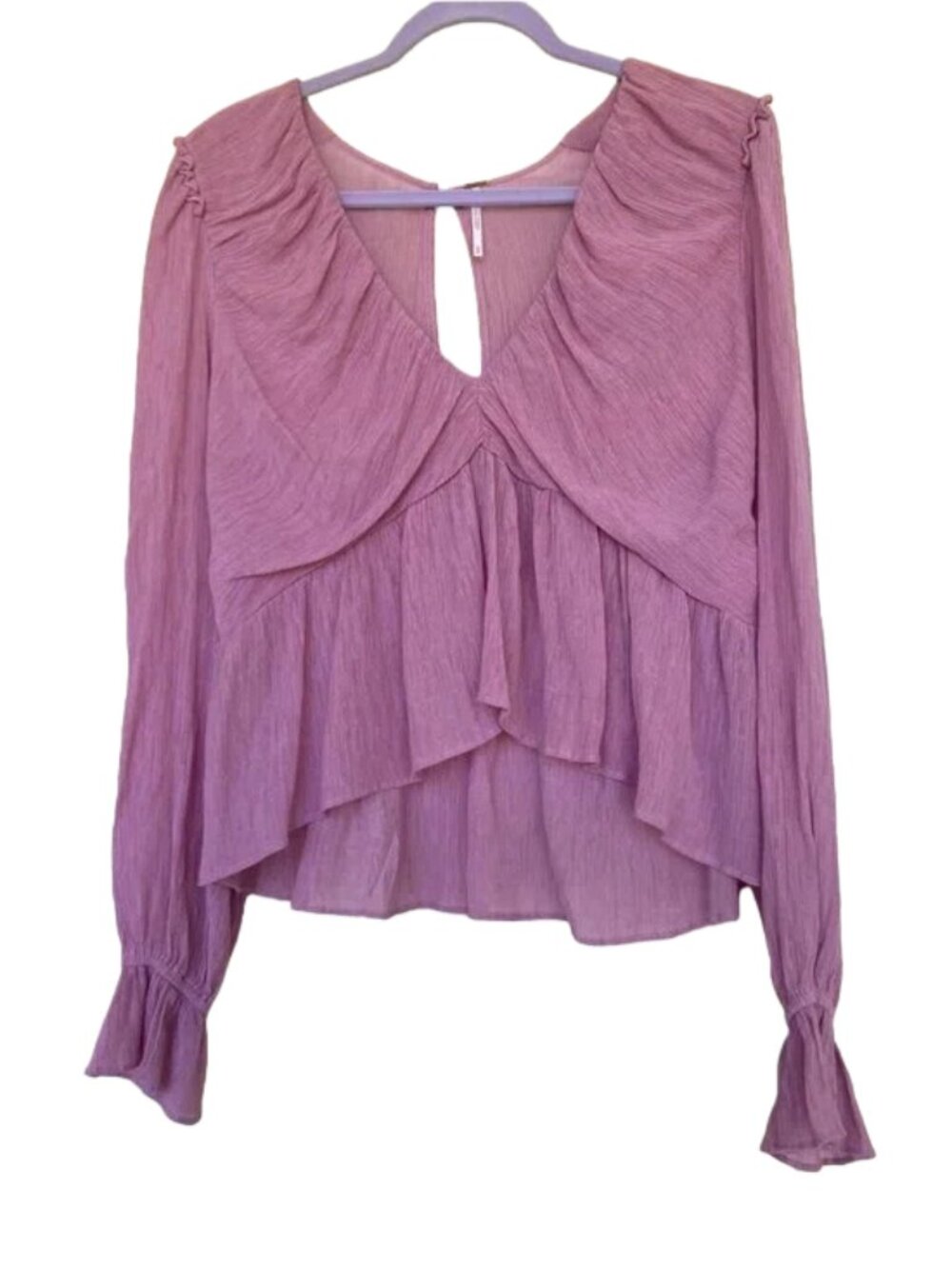 Free People Dusty Rose Mauve Ruffle V-Neck Blouse